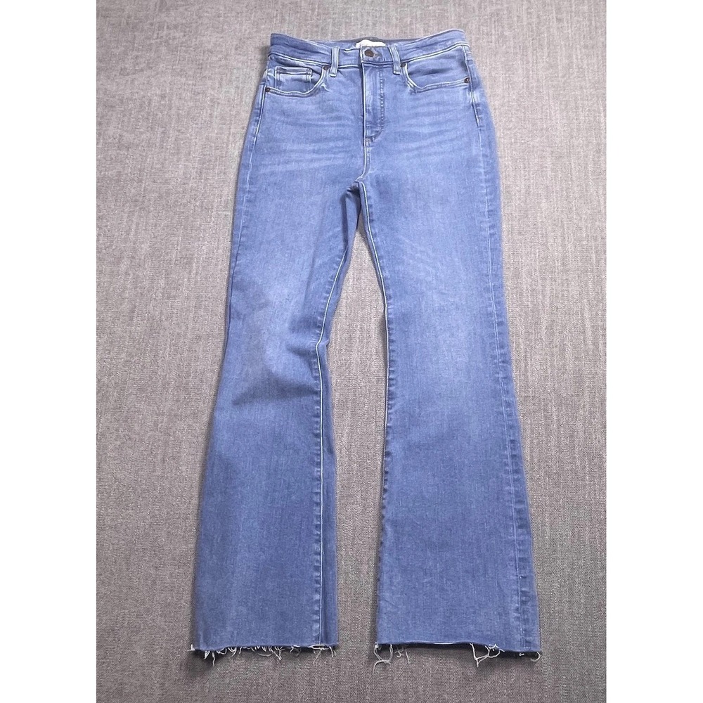 LOFT The Slim Flared leg Jeans Womens 6 /28 Blue Denim Medium Wash Raw Hem